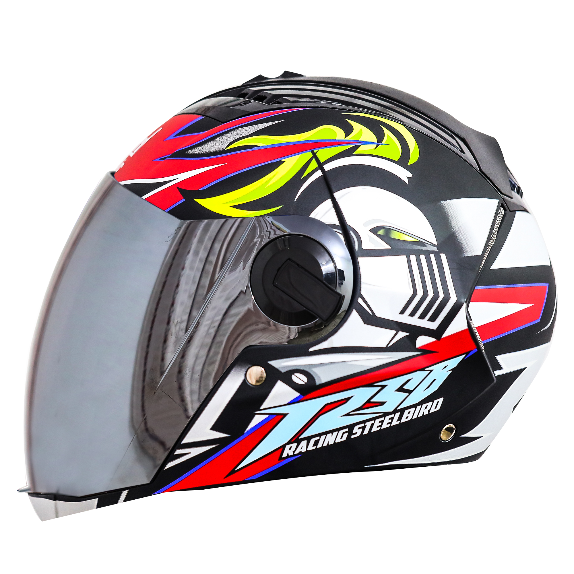 SBA-2 Skull Chrome Mat Black With Red ( Fitted With Clear Visor Extra Silver Chrome Visor Free)